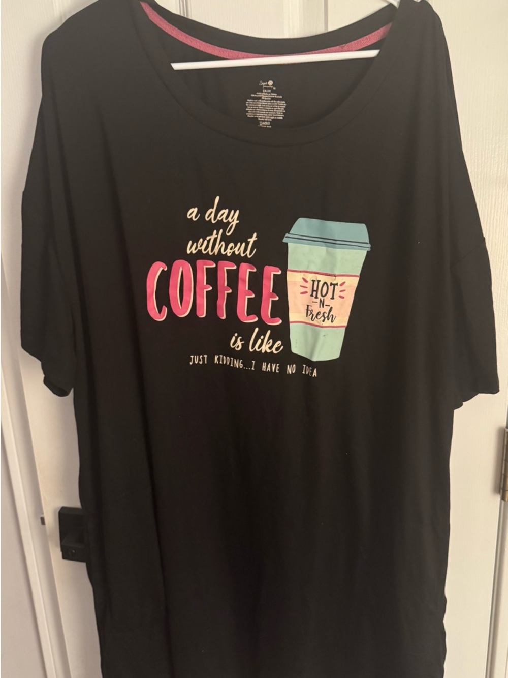 Secret Treasures Black Tee with Pink Neck Trim